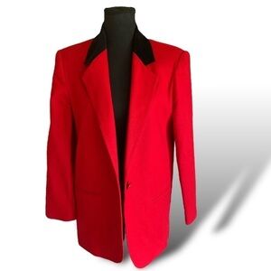 80’s Vintage Velvet Collar WOOL Blazer, One Button, Faux Pockets Size 6. ECU